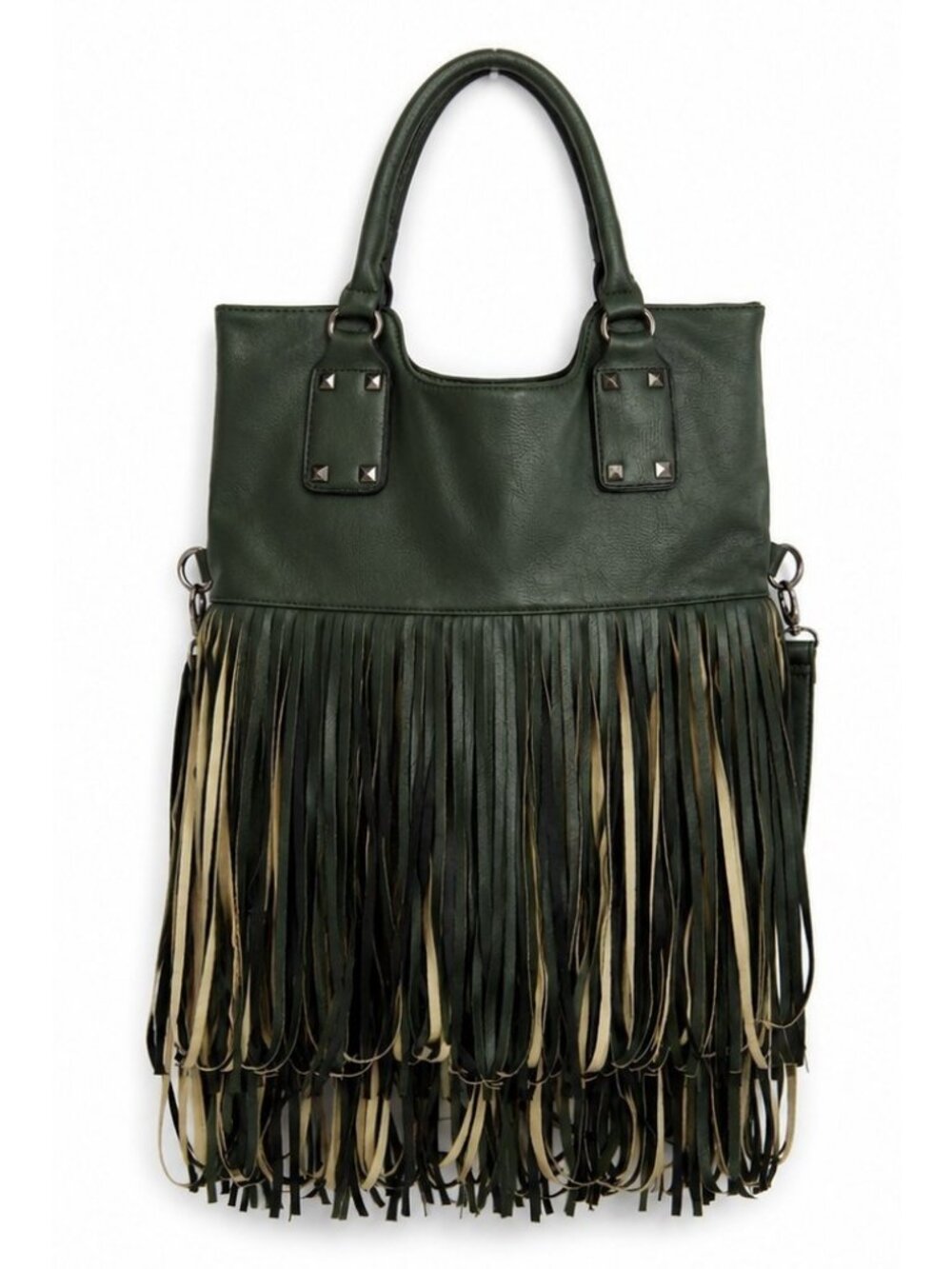 Kiss Me Couture Green Fringe Tote Shoulder Bag Boho Western Crossbody Purse - Picture 2 of 9
